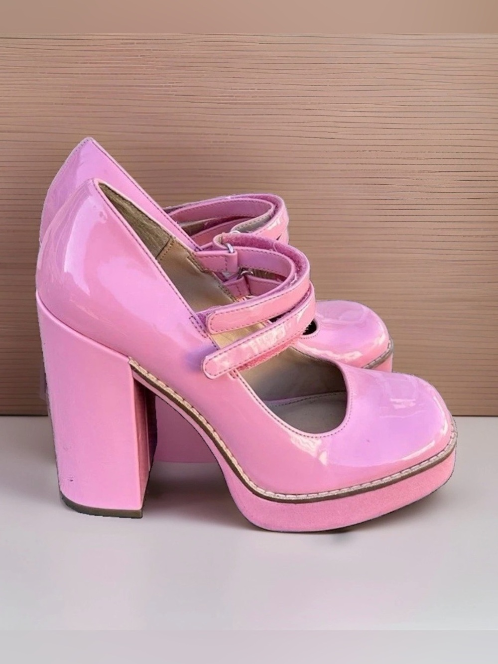 Steve Madden Twice Platform Mary Jane Chunky Block Heel Pumps Bubblegum~8